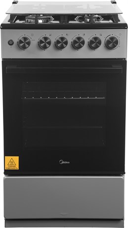 фото: Газовая плита Midea MFO-M4G20T0E(SL) серебристый/черный (стеклянная крышка) реш.чугун